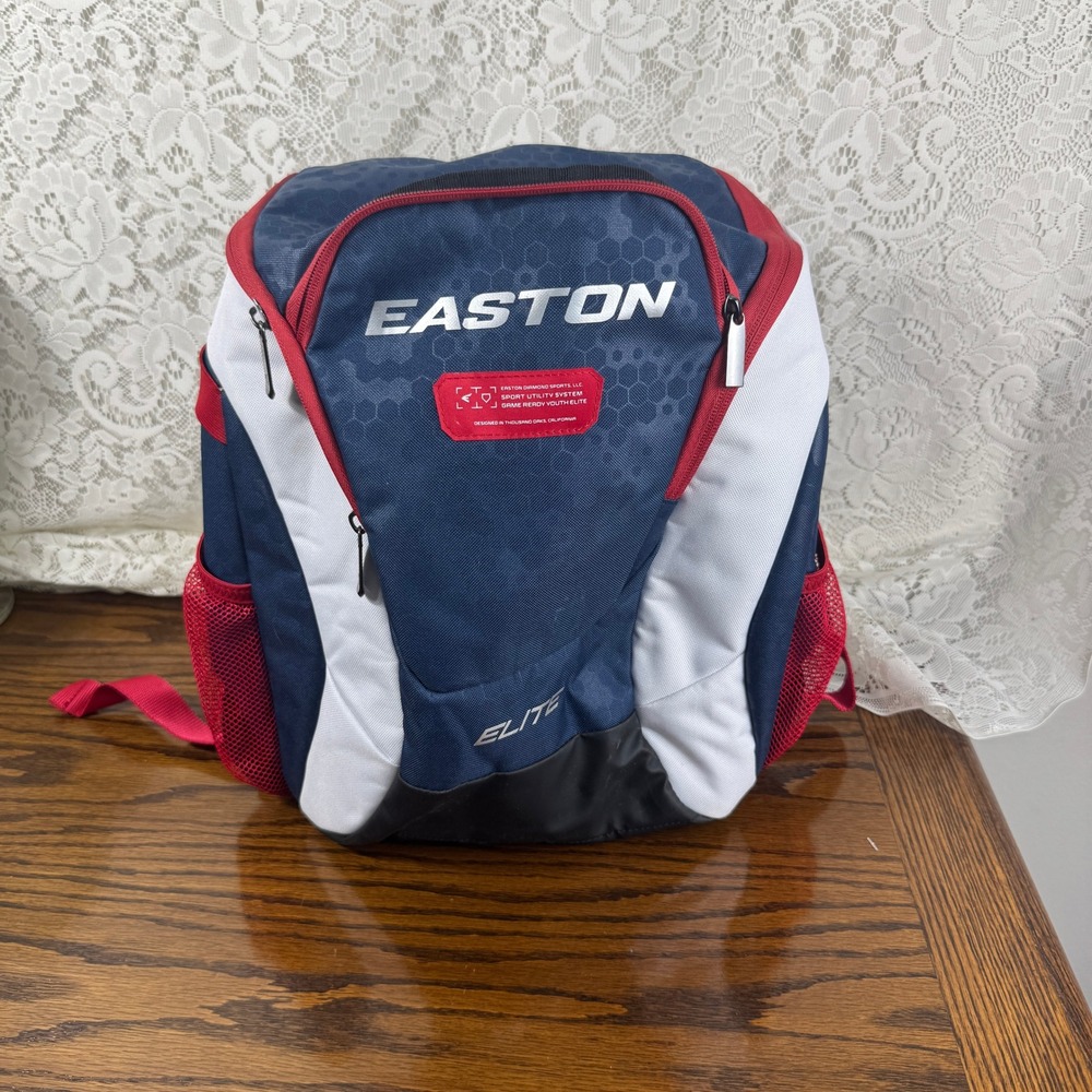 Easton Game Ready Youth Elite Baseball Softball Backpack Navy Red White Game Day